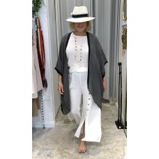 Carmen Linen Cardigan - Black & White