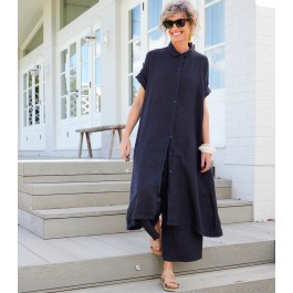 Salomé classic linen shirt dress - FRENCH NAVY