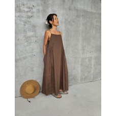 Claudette Linen Maxi Dress - TOBACCO