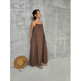 Claudette Linen Maxi Dress - TOBACCO