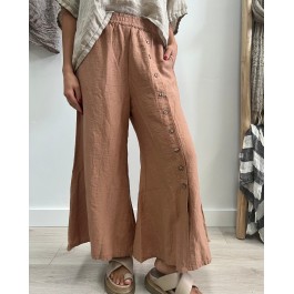 Bruna Button Wide Legged Pants - CLAY