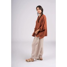 Agathe short sleeve linen top - RUST