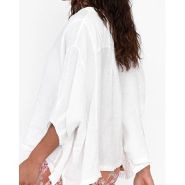 Agathe short sleeve linen top - WHITE