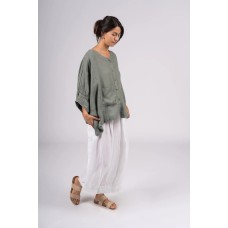 Agathe short sleeve linen top - KHAKI