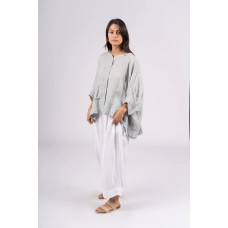 Agathe short sleeve linen top - SILVER