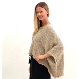 Alice Fringed Poncho Top - NATURAL (heavy weight)