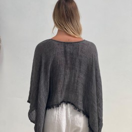 Alice Fringed Poncho Top - Black & White 