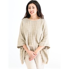 Liza Fringed Poncho Top - BONE (heavy weight)