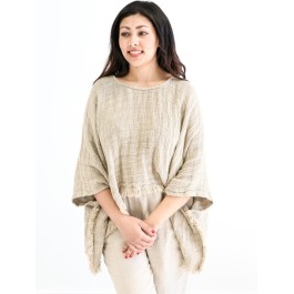 Liza Fringed Poncho Top - BONE (heavy weight)