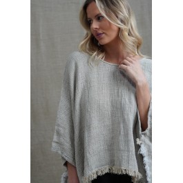 Liza Fringed Poncho Top - BONE (heavy weight)