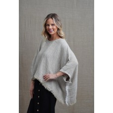 Liza Fringed Poncho Top - BONE (heavy weight)