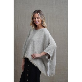 Liza Fringed Poncho Top - BONE (heavy weight)