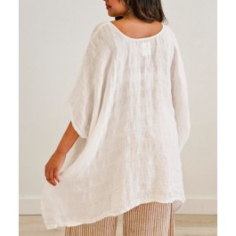 Luna Linen Kaftan Top -  WHITE