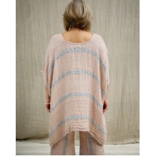 Luna Linen Kaftan Top - Pink/Grey Stripes