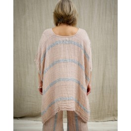 Luna Linen Kaftan Top - Pink/Grey Stripes