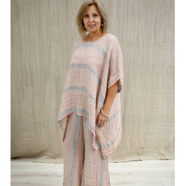 Luna Linen Kaftan Top - Pink/Grey Stripes