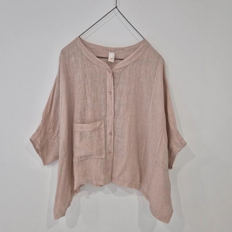 Agathe short sleeve linen top - ROSE