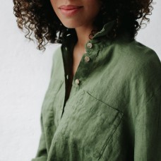 Seaside Tones - Linen Boyfriend Shirt - OLIVE