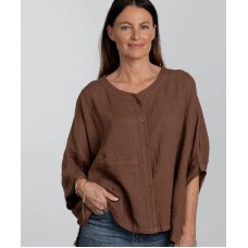 Agathe short sleeve linen top - TOBACCO