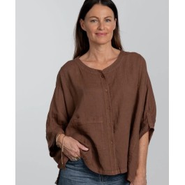 Agathe short sleeve linen top - TOBACCO